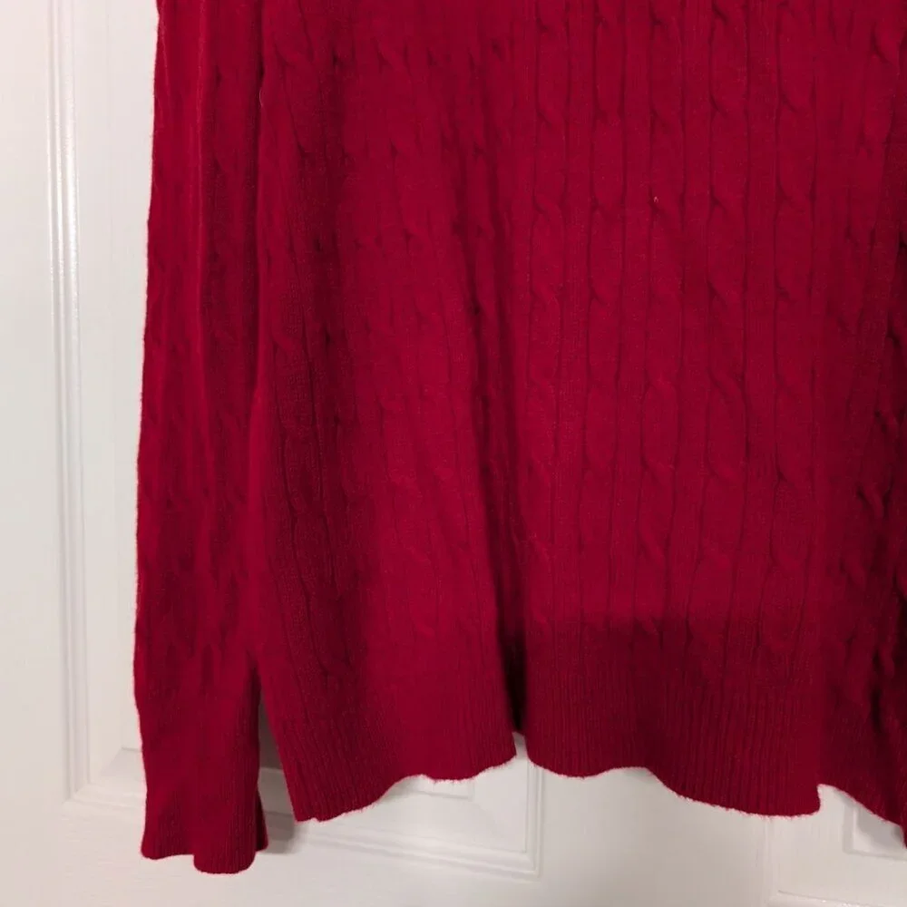 Talbots Cable Knit Sweater Womens Size XL Red Lambswool Blend Button Detail Knit